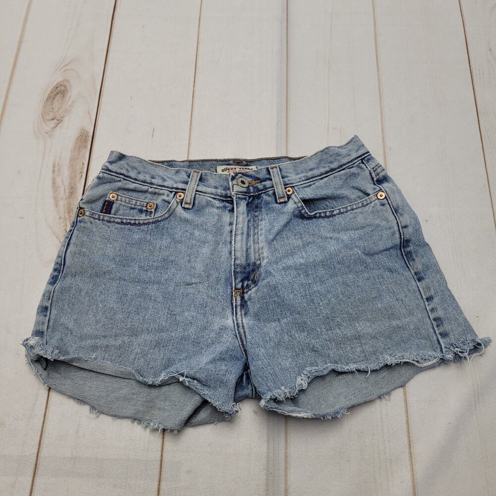 Guess Light Wash Denim Cutoff Shorts with Back Logo - Picture 2 of 9